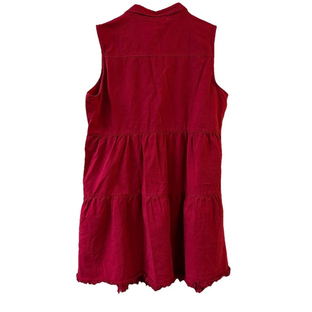 Luvamia Red Solid Sleeveless Collared Button Front Short Shirt Dress Size L - Picture 2 of 3